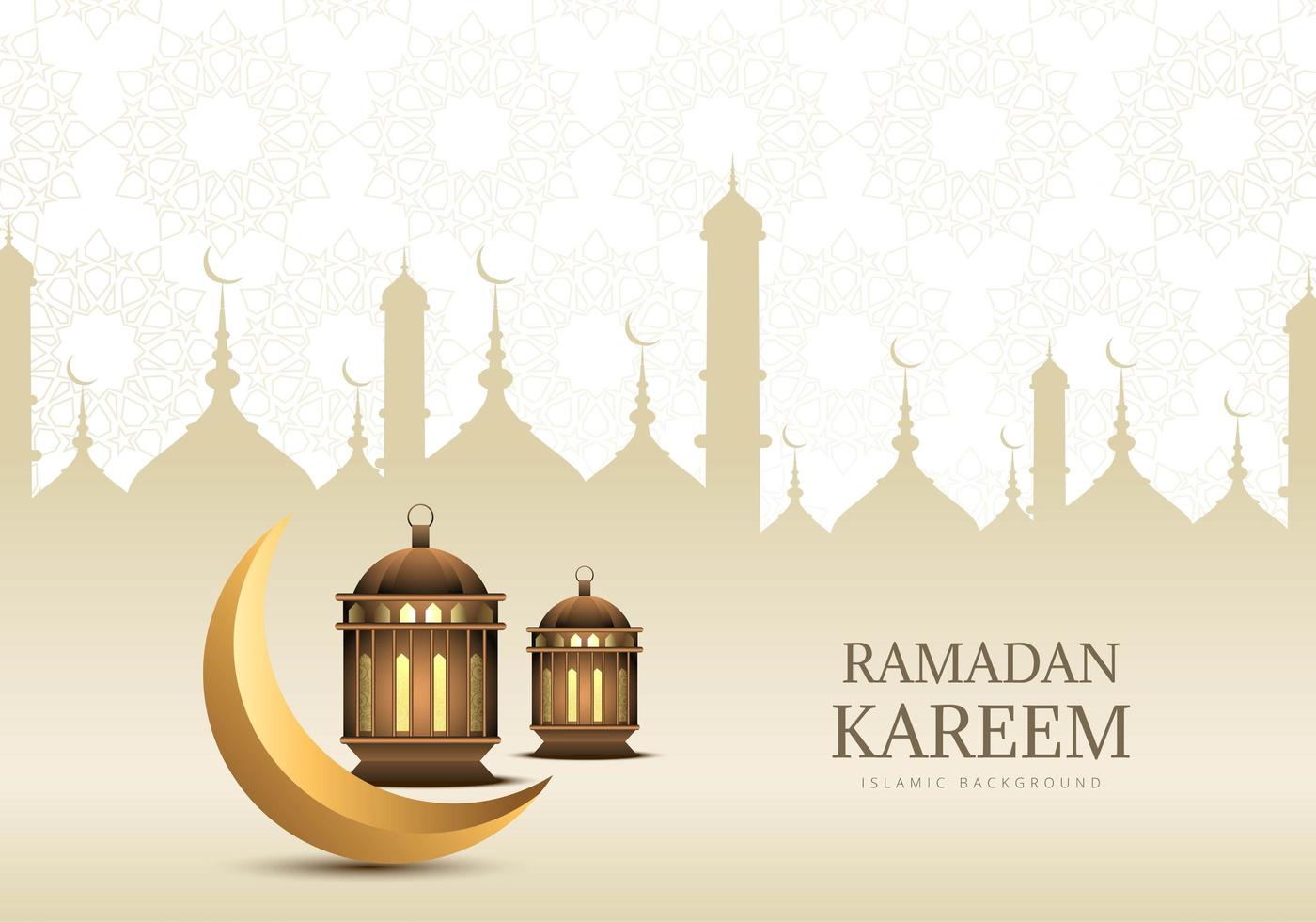 design dourado do ramadan com lua crescente e lanternas vetor