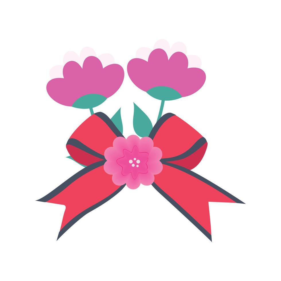 flor de flor vermelha com fita de laço rosa vetor