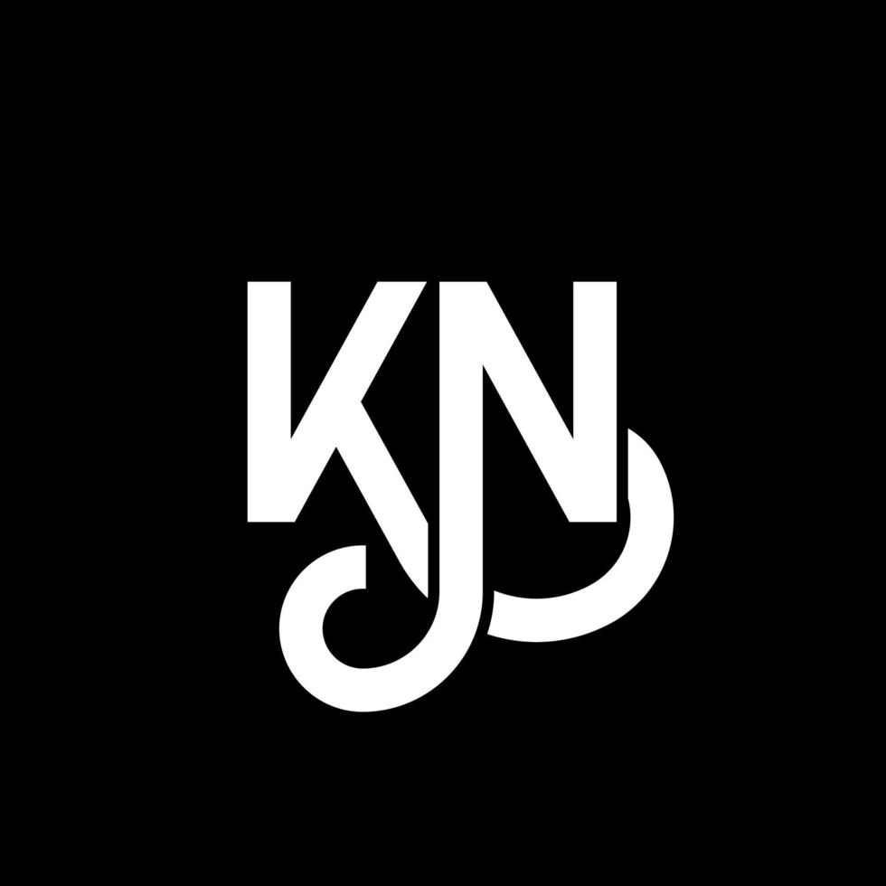 design de logotipo de letra kn em fundo preto. kn conceito de logotipo de letra de iniciais criativas. design de letra kn. kn desenho de letra branca sobre fundo preto. kn, logotipo kn vetor