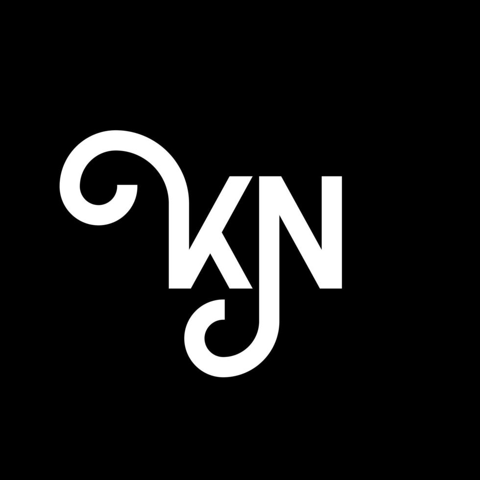 design de logotipo de letra kn em fundo preto. kn conceito de logotipo de letra de iniciais criativas. design de letra kn. kn desenho de letra branca sobre fundo preto. kn, logotipo kn vetor