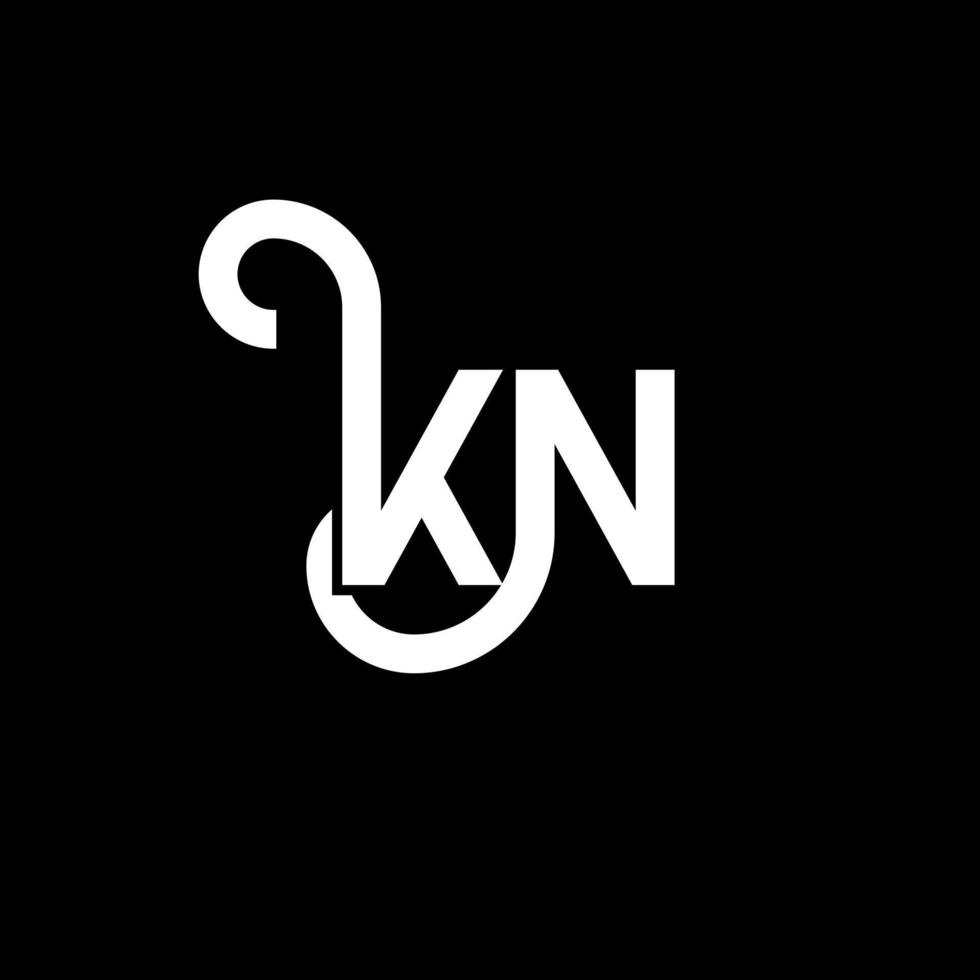 design de logotipo de letra kn em fundo preto. kn conceito de logotipo de letra de iniciais criativas. design de letra kn. kn desenho de letra branca sobre fundo preto. kn, logotipo kn vetor