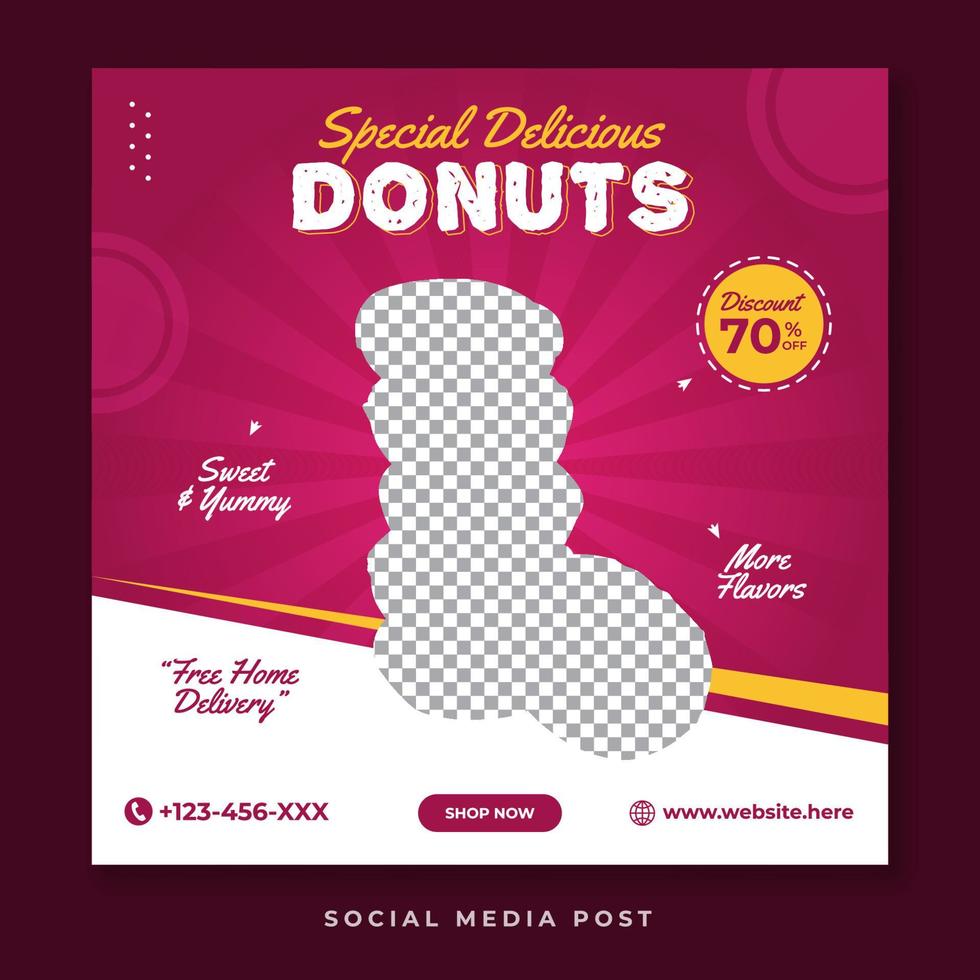 redes sociais de donuts deliciosos especiais vetor