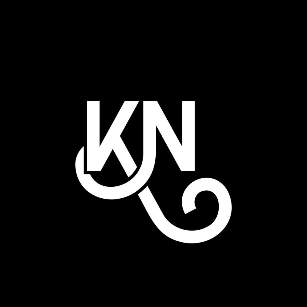 design de logotipo de letra kn em fundo preto. kn conceito de logotipo de letra de iniciais criativas. design de letra kn. kn desenho de letra branca sobre fundo preto. kn, logotipo kn vetor