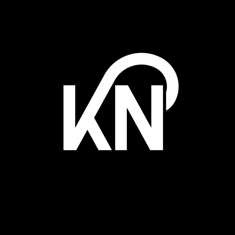 design de logotipo de letra kn em fundo preto. kn conceito de logotipo de letra de iniciais criativas. design de letra kn. kn desenho de letra branca sobre fundo preto. kn, logotipo kn vetor