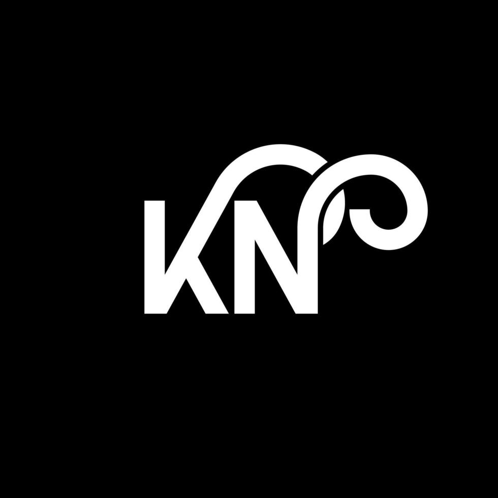 design de logotipo de letra kn em fundo preto. kn conceito de logotipo de letra de iniciais criativas. design de letra kn. kn desenho de letra branca sobre fundo preto. kn, logotipo kn vetor