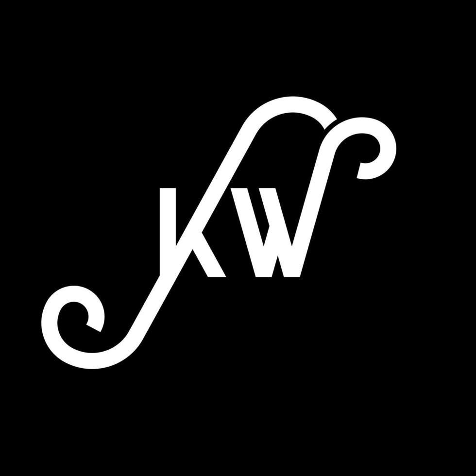 kw carta logotipo design em fundo preto. kw conceito de logotipo de letra de iniciais criativas. kw design de letras. kw desenho de letra branca sobre fundo preto. kw, kw logotipo vetor