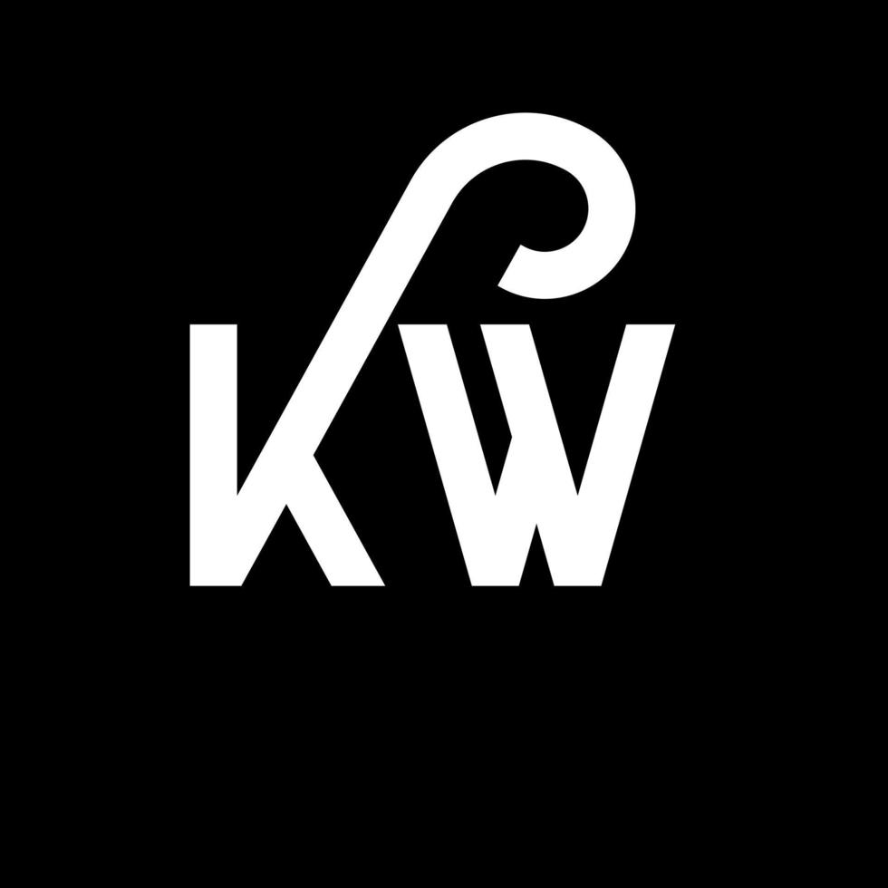 kw carta logotipo design em fundo preto. kw conceito de logotipo de letra de iniciais criativas. kw design de letras. kw desenho de letra branca sobre fundo preto. kw, kw logotipo vetor