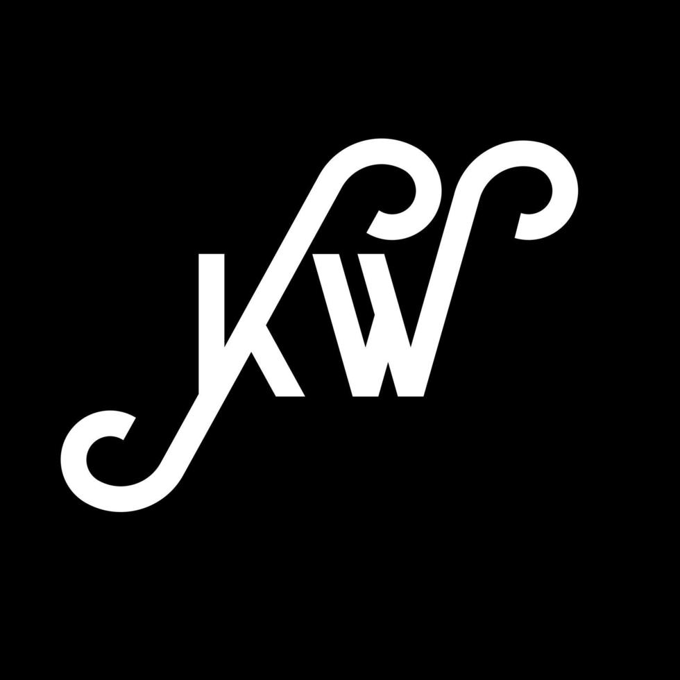 kw carta logotipo design em fundo preto. kw conceito de logotipo de letra de iniciais criativas. kw design de letras. kw desenho de letra branca sobre fundo preto. kw, kw logotipo vetor