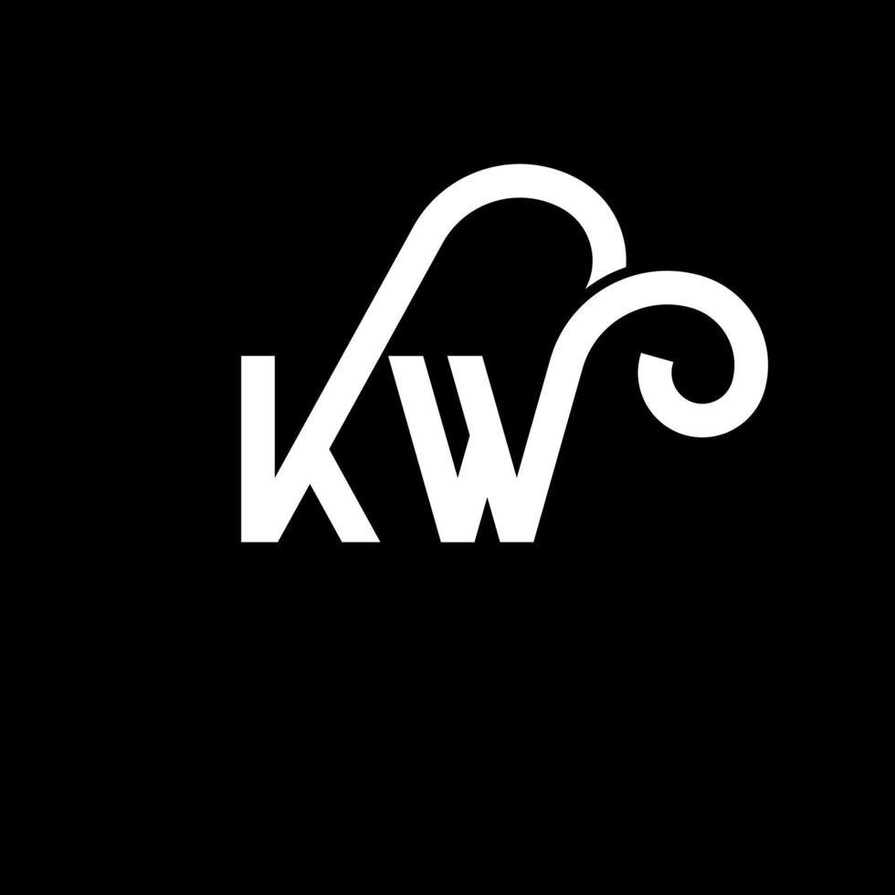 kw carta logotipo design em fundo preto. kw conceito de logotipo de letra de iniciais criativas. kw design de letras. kw desenho de letra branca sobre fundo preto. kw, kw logotipo vetor