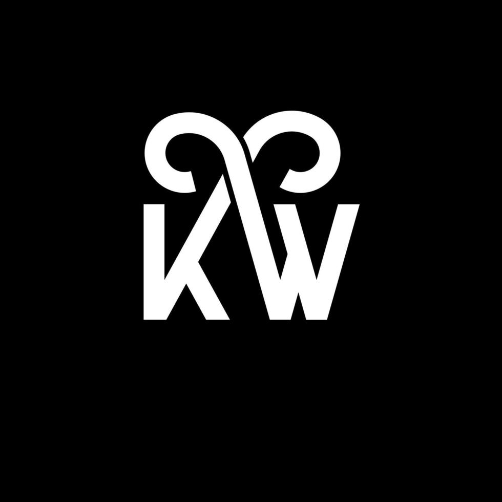 kw carta logotipo design em fundo preto. kw conceito de logotipo de letra de iniciais criativas. kw design de letras. kw desenho de letra branca sobre fundo preto. kw, kw logotipo vetor