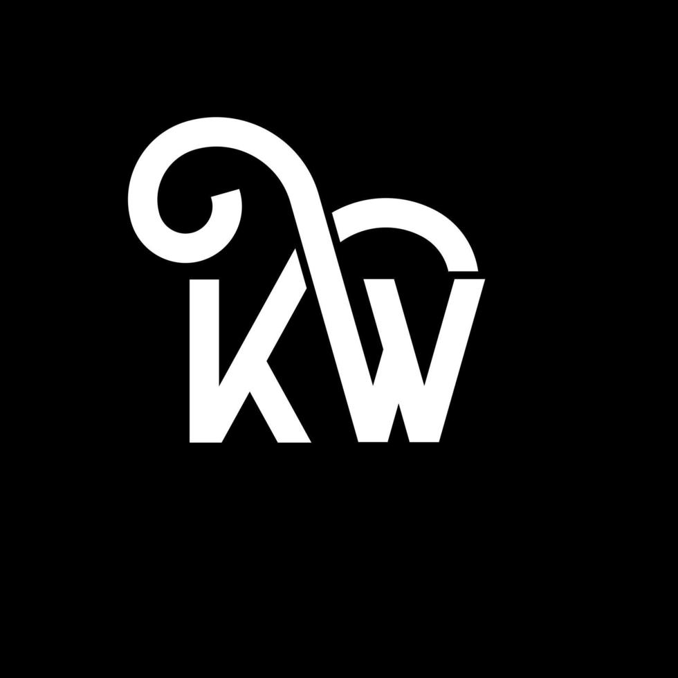 kw carta logotipo design em fundo preto. kw conceito de logotipo de letra de iniciais criativas. kw design de letras. kw desenho de letra branca sobre fundo preto. kw, kw logotipo vetor