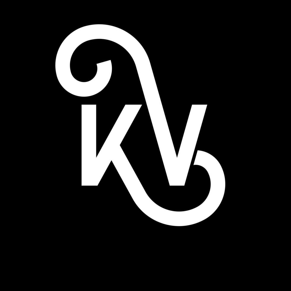 design de logotipo de letra kv em fundo preto. conceito de logotipo de letra de iniciais criativas kv. design de letra kv. kv desenho de letra branca sobre fundo preto. kv, logotipo kv vetor