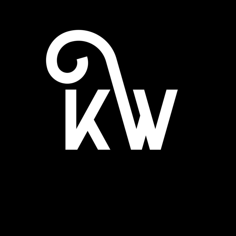 kw carta logotipo design em fundo preto. kw conceito de logotipo de letra de iniciais criativas. kw design de letras. kw desenho de letra branca sobre fundo preto. kw, kw logotipo vetor