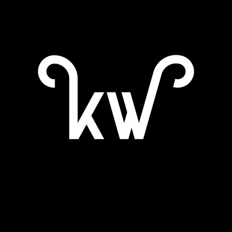 kw carta logotipo design em fundo preto. kw conceito de logotipo de letra de iniciais criativas. kw design de letras. kw desenho de letra branca sobre fundo preto. kw, kw logotipo vetor