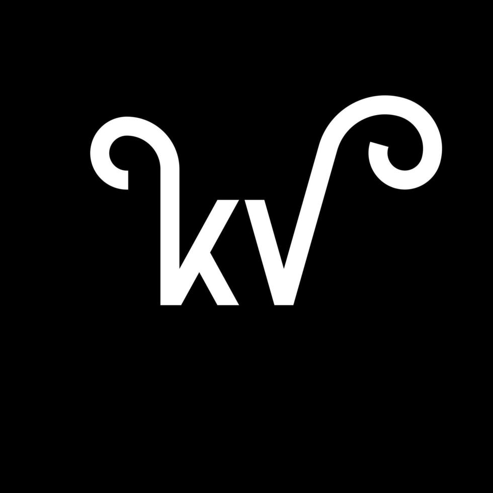 design de logotipo de letra kv em fundo preto. conceito de logotipo de letra de iniciais criativas kv. design de letra kv. kv desenho de letra branca sobre fundo preto. kv, logotipo kv vetor