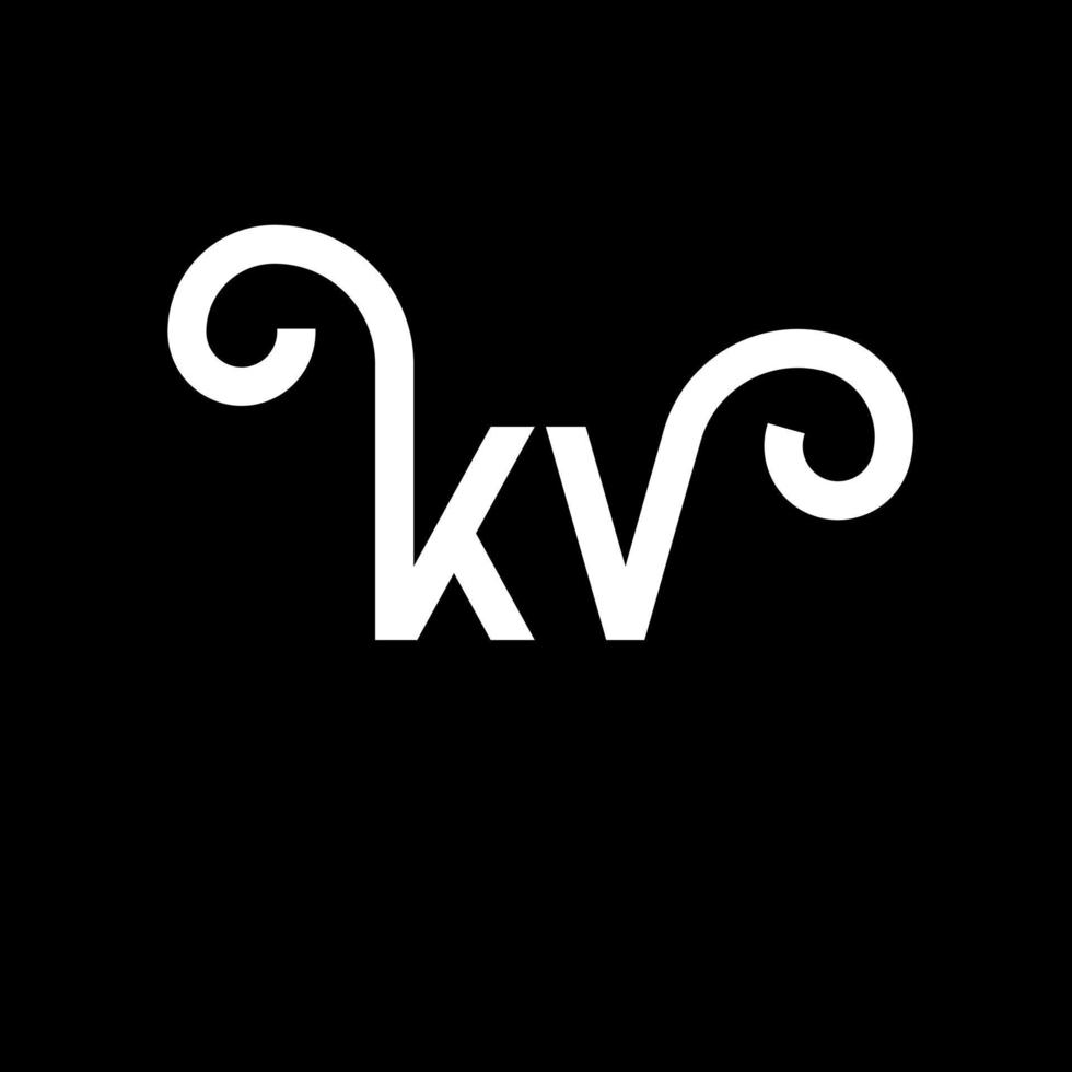 design de logotipo de letra kv em fundo preto. conceito de logotipo de letra de iniciais criativas kv. design de letra kv. kv desenho de letra branca sobre fundo preto. kv, logotipo kv vetor