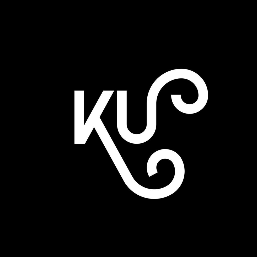 design de logotipo de letra ku em fundo preto. ku conceito de logotipo de letra de iniciais criativas. desenho de letra ku. ku desenho de letra branca sobre fundo preto. ku, logotipo ku vetor