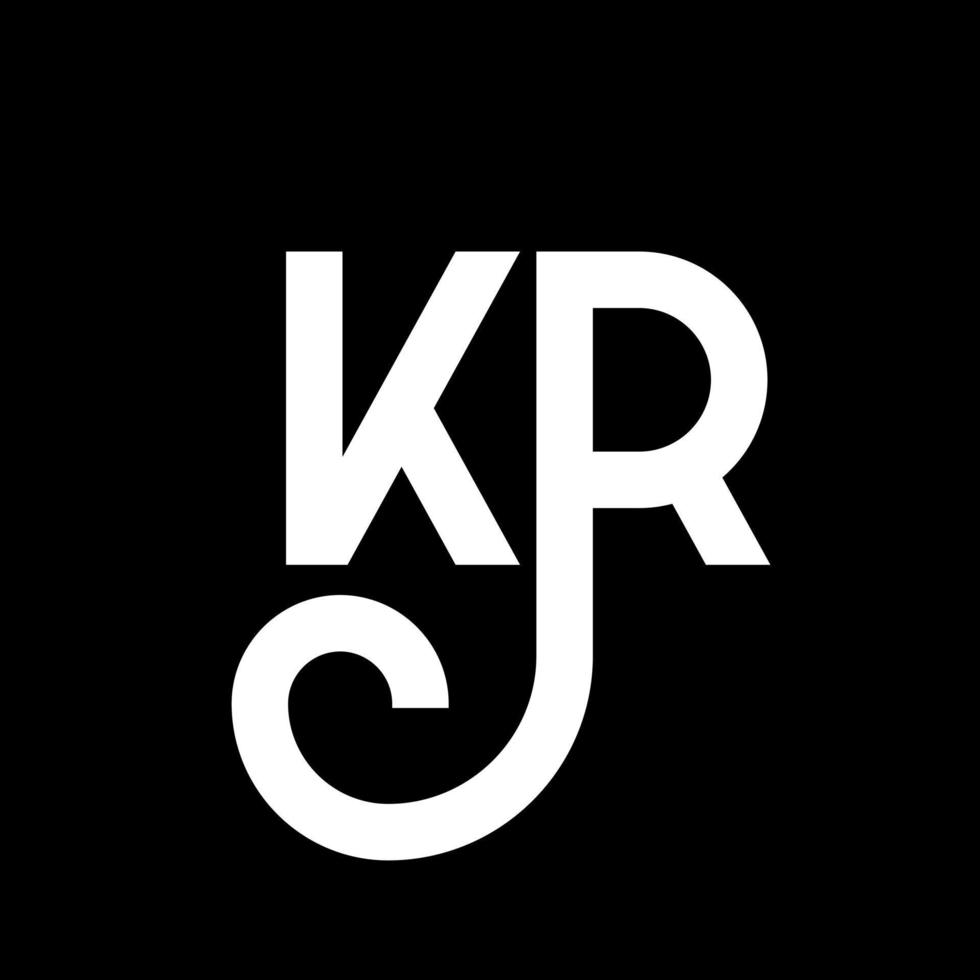 design de logotipo de carta kr em fundo preto. conceito de logotipo de letra de iniciais criativas kr. design de letra kr. kr desenho de letra branca sobre fundo preto. kr, logotipo kr vetor