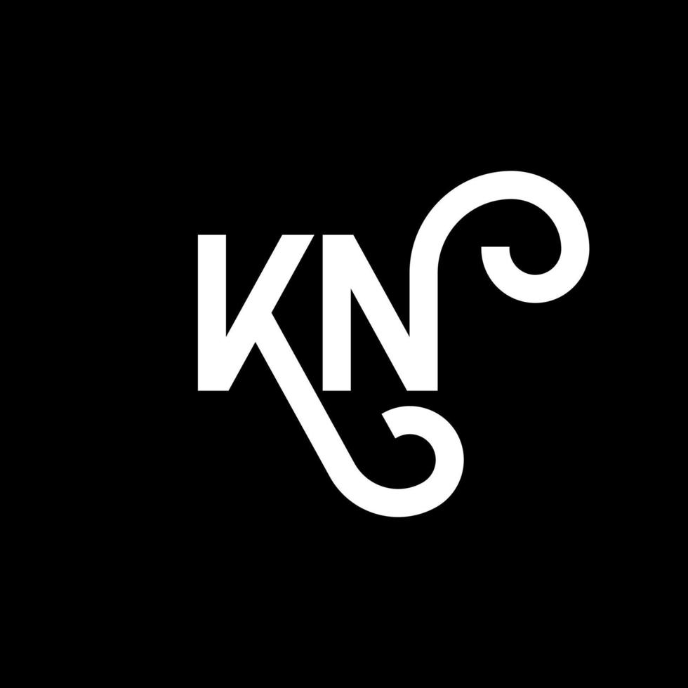 design de logotipo de letra kn em fundo preto. kn conceito de logotipo de letra de iniciais criativas. design de letra kn. kn desenho de letra branca sobre fundo preto. kn, logotipo kn vetor