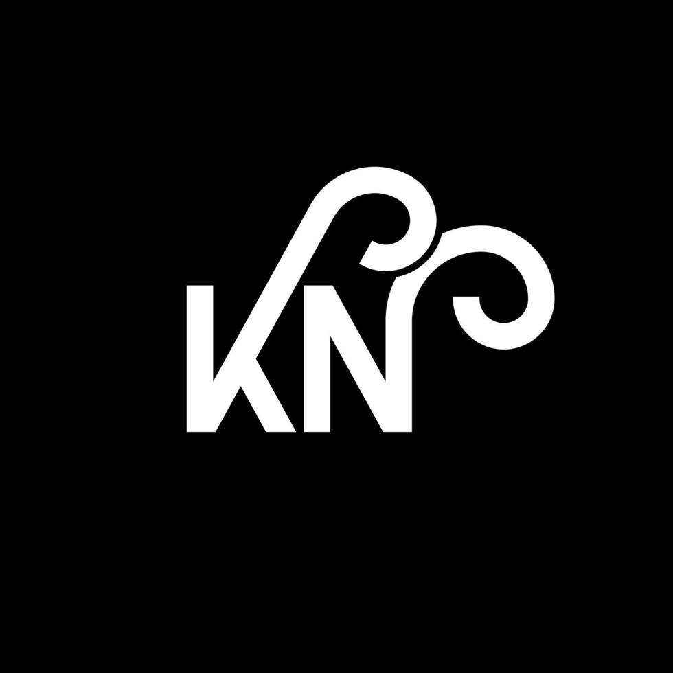 design de logotipo de letra kn em fundo preto. kn conceito de logotipo de letra de iniciais criativas. design de letra kn. kn desenho de letra branca sobre fundo preto. kn, logotipo kn vetor