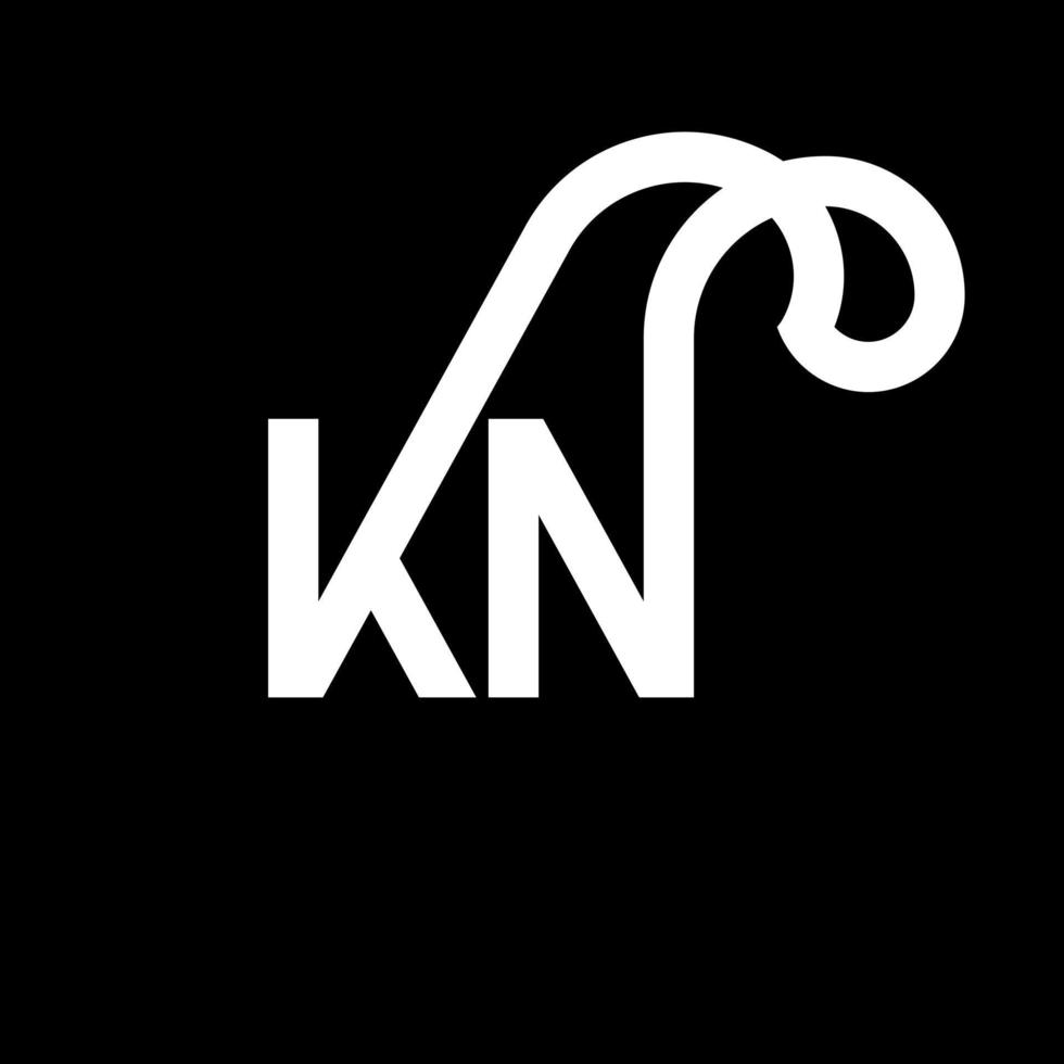 design de logotipo de letra kn em fundo preto. kn conceito de logotipo de letra de iniciais criativas. design de letra kn. kn desenho de letra branca sobre fundo preto. kn, logotipo kn vetor