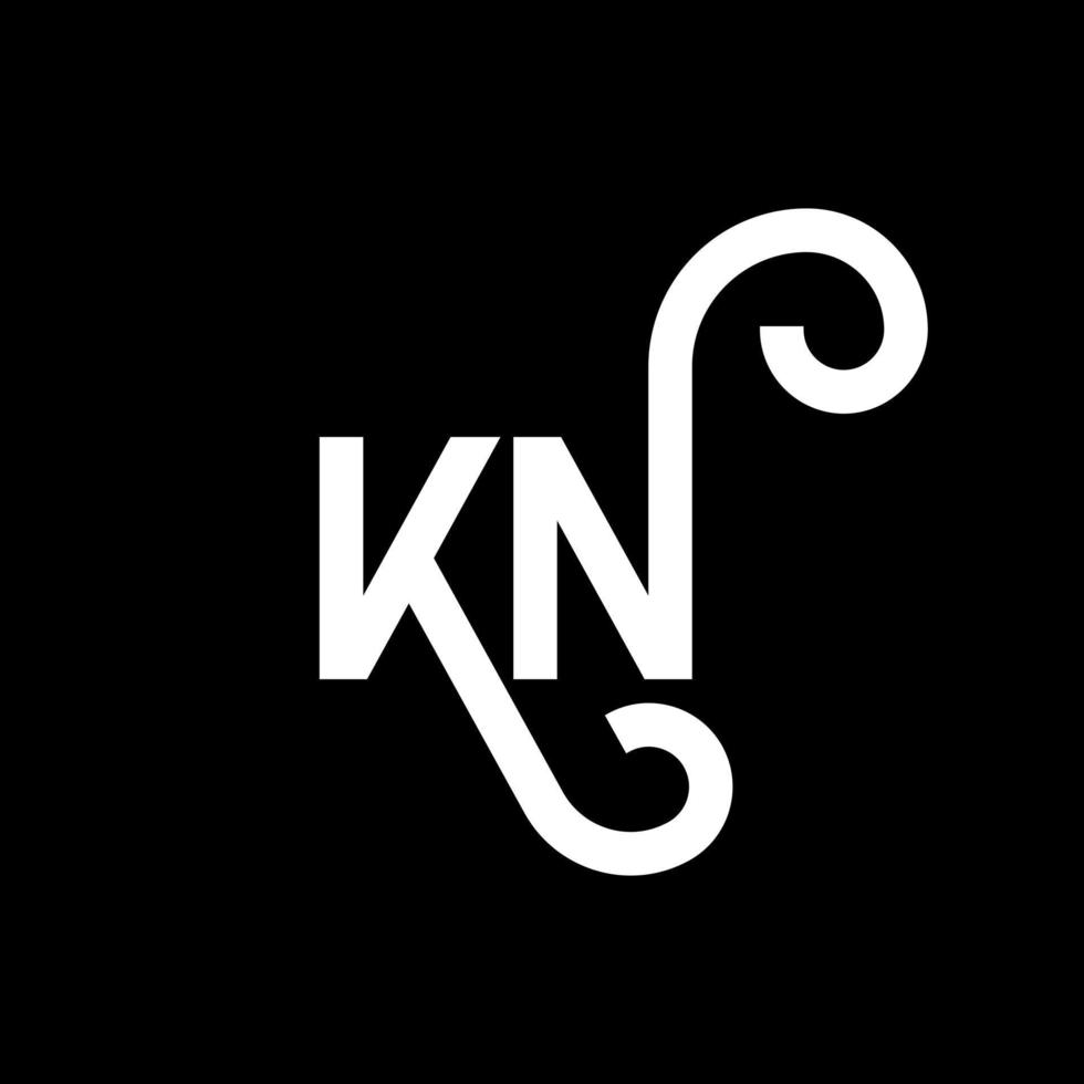 design de logotipo de letra kn em fundo preto. kn conceito de logotipo de letra de iniciais criativas. design de letra kn. kn desenho de letra branca sobre fundo preto. kn, logotipo kn vetor