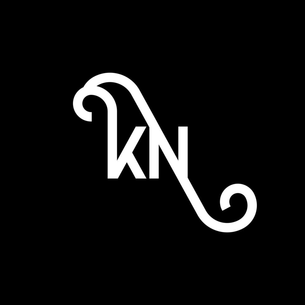 design de logotipo de letra kn em fundo preto. kn conceito de logotipo de letra de iniciais criativas. design de letra kn. kn desenho de letra branca sobre fundo preto. kn, logotipo kn vetor