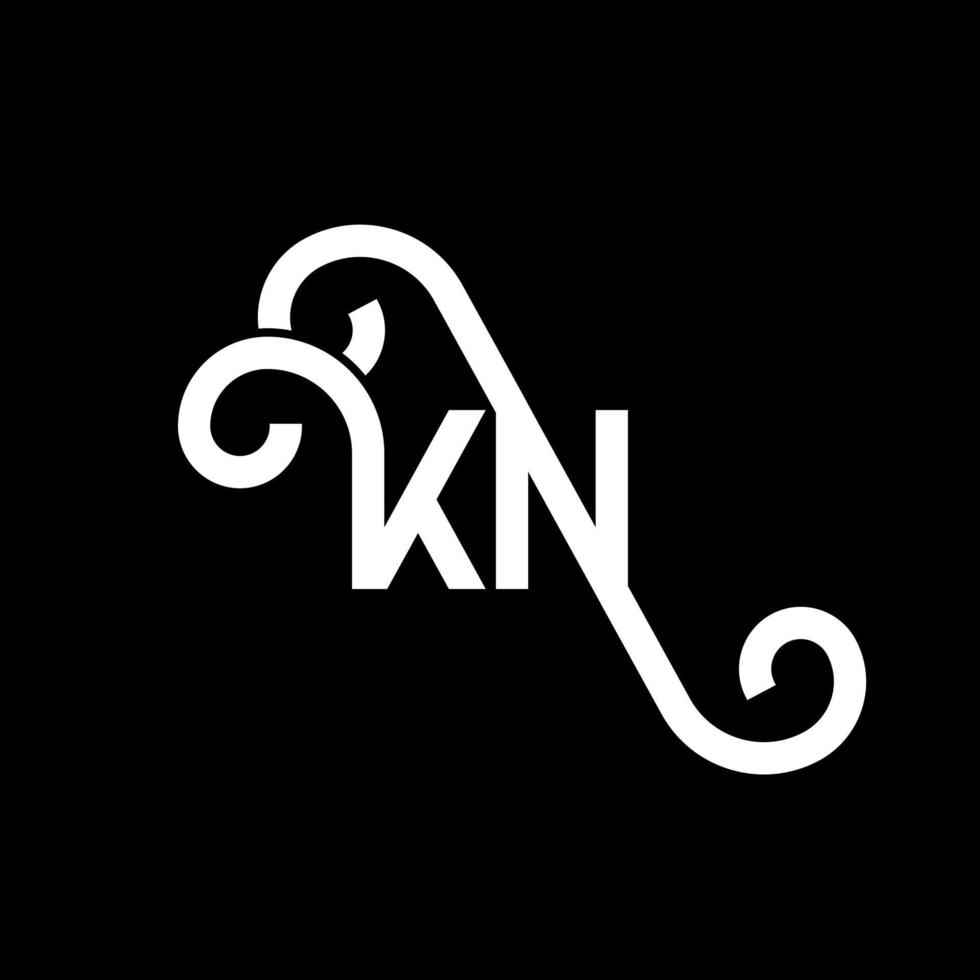 design de logotipo de letra kn em fundo preto. kn conceito de logotipo de letra de iniciais criativas. design de letra kn. kn desenho de letra branca sobre fundo preto. kn, logotipo kn vetor