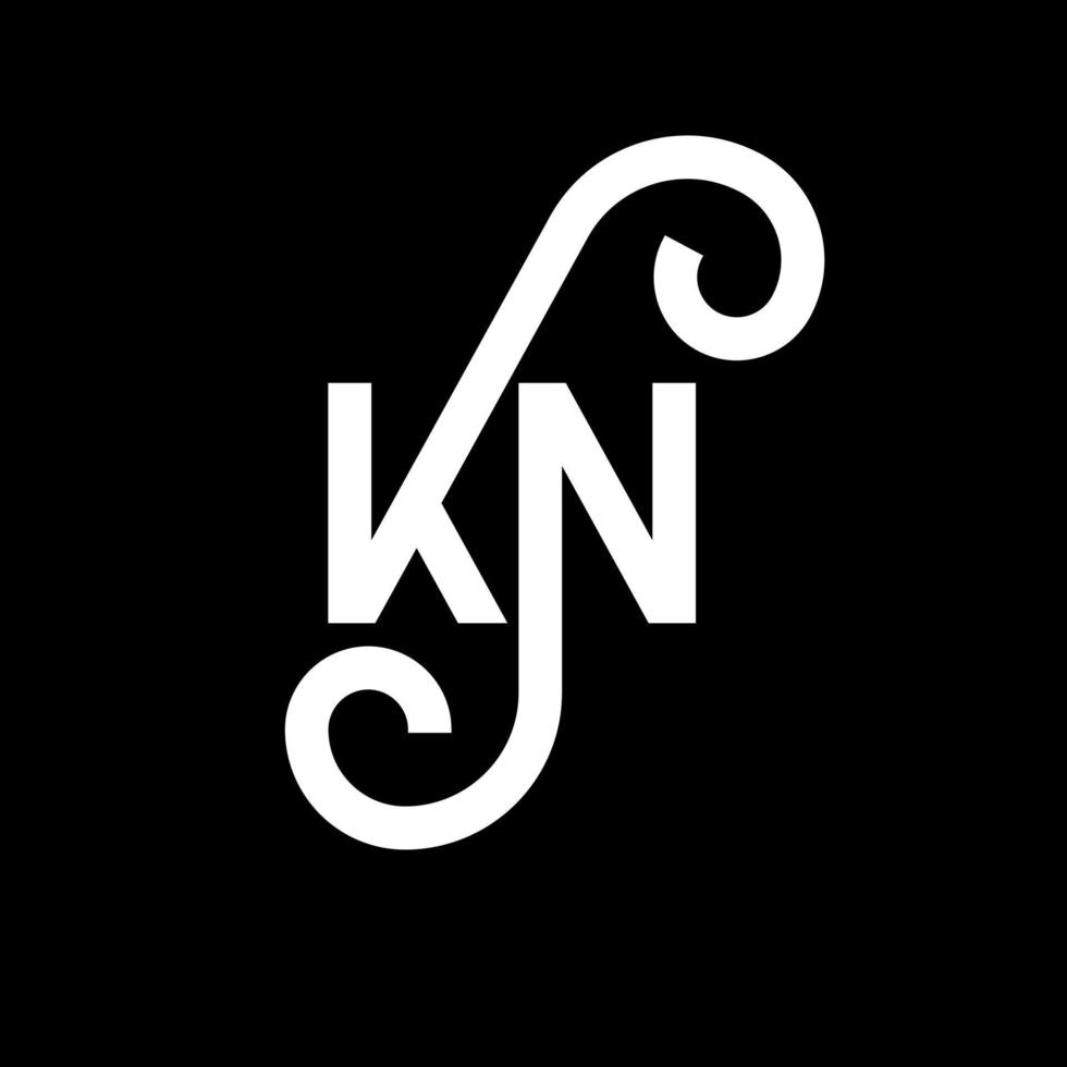 design de logotipo de letra kn em fundo preto. kn conceito de logotipo de letra de iniciais criativas. design de letra kn. kn desenho de letra branca sobre fundo preto. kn, logotipo kn vetor