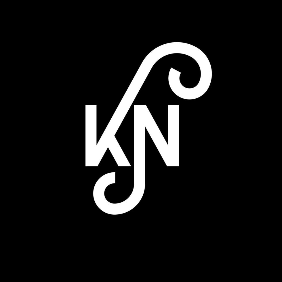 design de logotipo de letra kn em fundo preto. kn conceito de logotipo de letra de iniciais criativas. design de letra kn. kn desenho de letra branca sobre fundo preto. kn, logotipo kn vetor