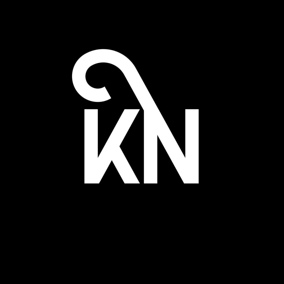 design de logotipo de letra kn em fundo preto. kn conceito de logotipo de letra de iniciais criativas. design de letra kn. kn desenho de letra branca sobre fundo preto. kn, logotipo kn vetor