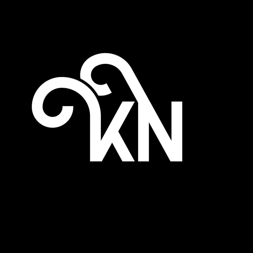 design de logotipo de letra kn em fundo preto. kn conceito de logotipo de letra de iniciais criativas. design de letra kn. kn desenho de letra branca sobre fundo preto. kn, logotipo kn vetor