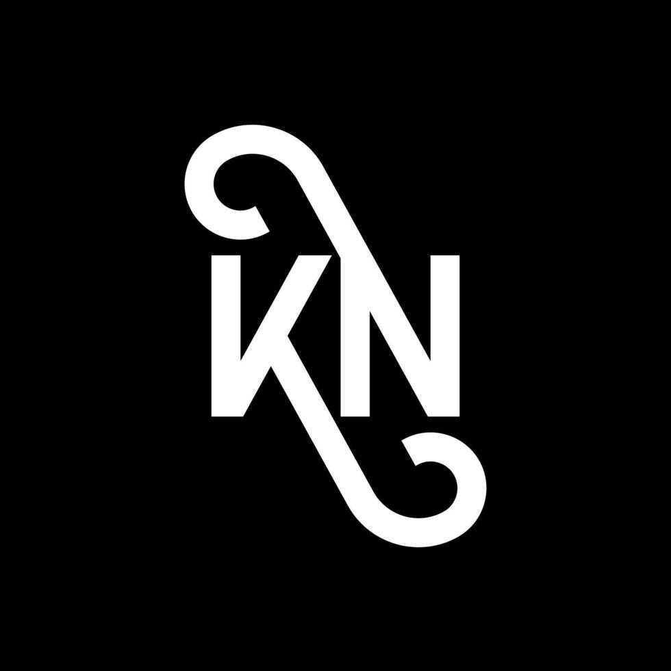 design de logotipo de letra kn em fundo preto. kn conceito de logotipo de letra de iniciais criativas. design de letra kn. kn desenho de letra branca sobre fundo preto. kn, logotipo kn vetor