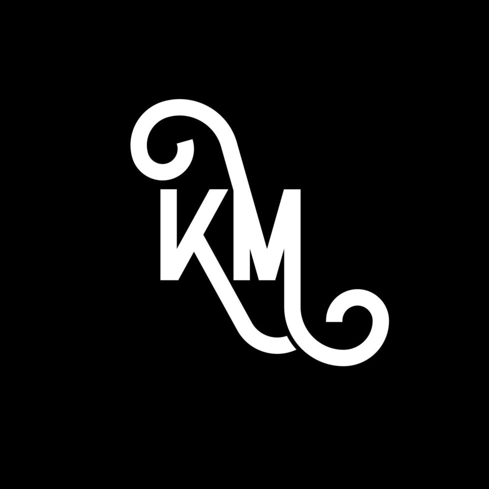 design de logotipo de letra km em fundo preto. km conceito de logotipo de letra de iniciais criativas. desenho de letra km. km design de letra branca sobre fundo preto. km, logotipo km vetor