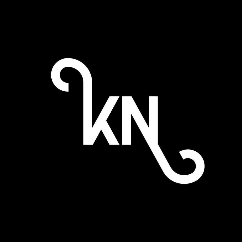 design de logotipo de letra kn em fundo preto. kn conceito de logotipo de letra de iniciais criativas. design de letra kn. kn desenho de letra branca sobre fundo preto. kn, logotipo kn vetor