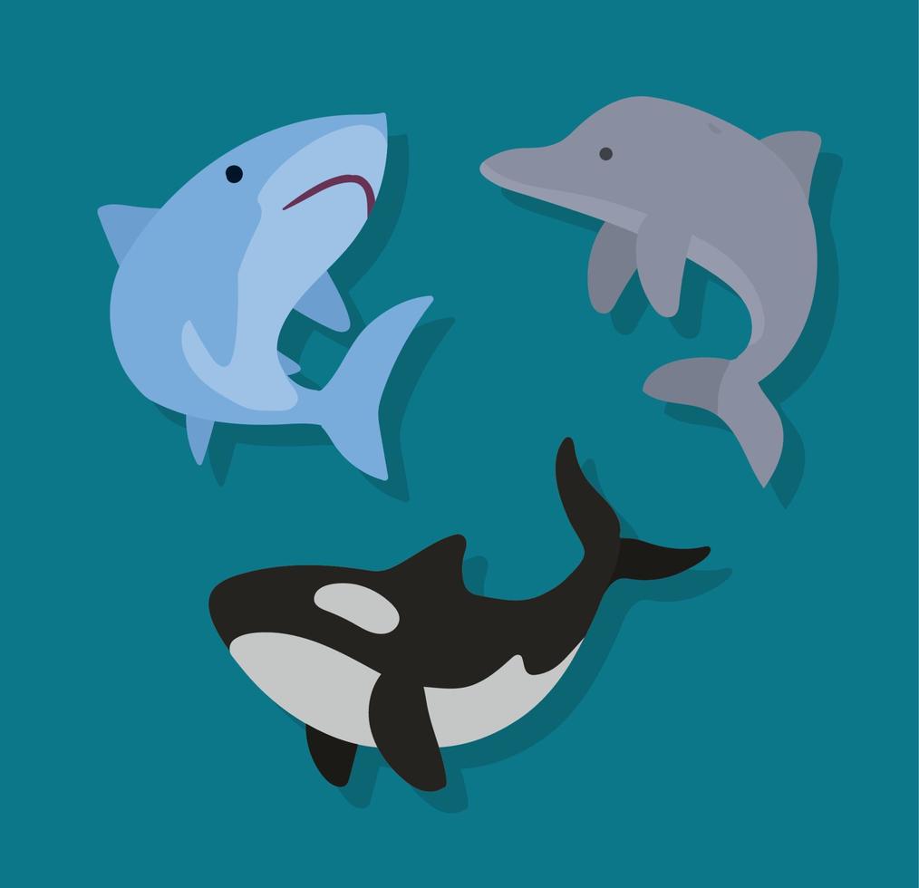 três ícones de animais marinhos vetor
