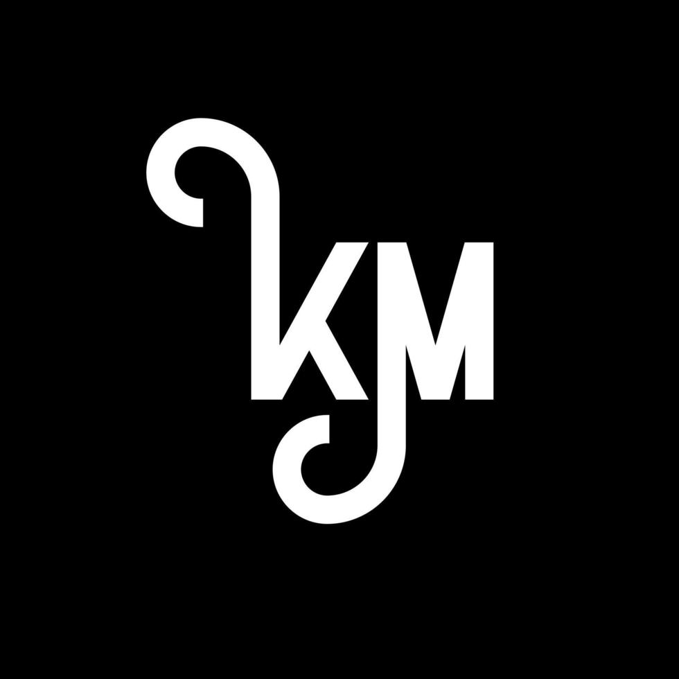 design de logotipo de letra km em fundo preto. km conceito de logotipo de letra de iniciais criativas. desenho de letra km. km design de letra branca sobre fundo preto. km, logotipo km vetor