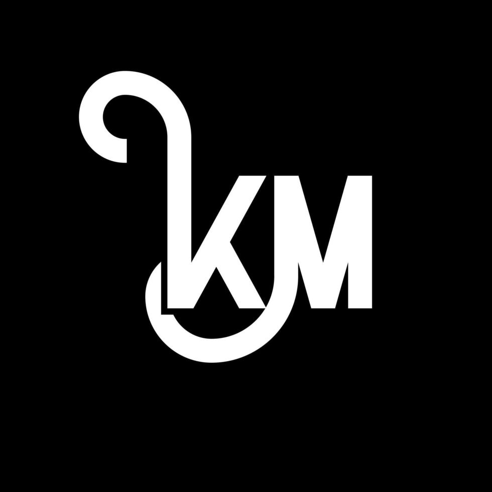 design de logotipo de letra km em fundo preto. km conceito de logotipo de letra de iniciais criativas. desenho de letra km. km design de letra branca sobre fundo preto. km, logotipo km vetor