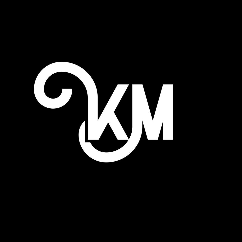 design de logotipo de letra km em fundo preto. km conceito de logotipo de letra de iniciais criativas. desenho de letra km. km design de letra branca sobre fundo preto. km, logotipo km vetor