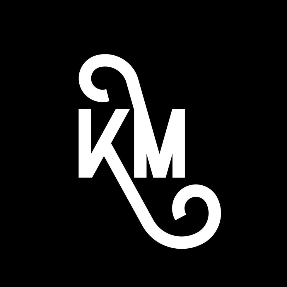 design de logotipo de letra km em fundo preto. km conceito de logotipo de letra de iniciais criativas. desenho de letra km. km design de letra branca sobre fundo preto. km, logotipo km vetor