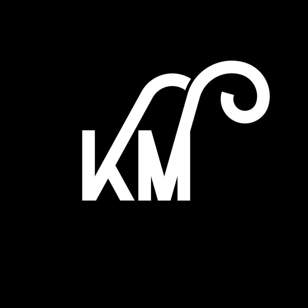 design de logotipo de letra km em fundo preto. km conceito de logotipo de letra de iniciais criativas. desenho de letra km. km design de letra branca sobre fundo preto. km, logotipo km vetor