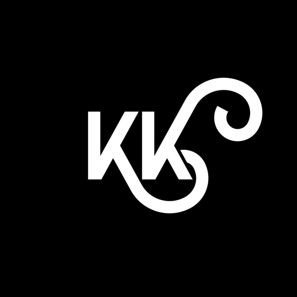 kk design de logotipo de carta em fundo preto. kk conceito de logotipo de letra de iniciais criativas. kk design de letras. kk design de letra branca sobre fundo preto. kk, logo kk vetor