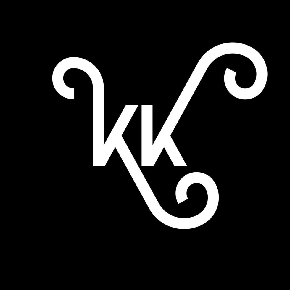 kk design de logotipo de carta em fundo preto. kk conceito de logotipo de letra de iniciais criativas. kk design de letras. kk design de letra branca sobre fundo preto. kk, logo kk vetor