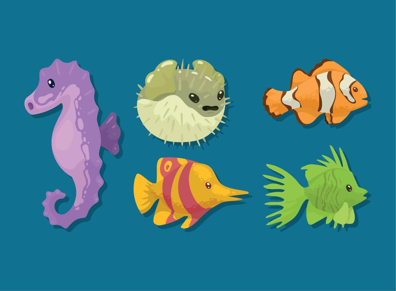 cinco animais selvagens da vida marinha vetor