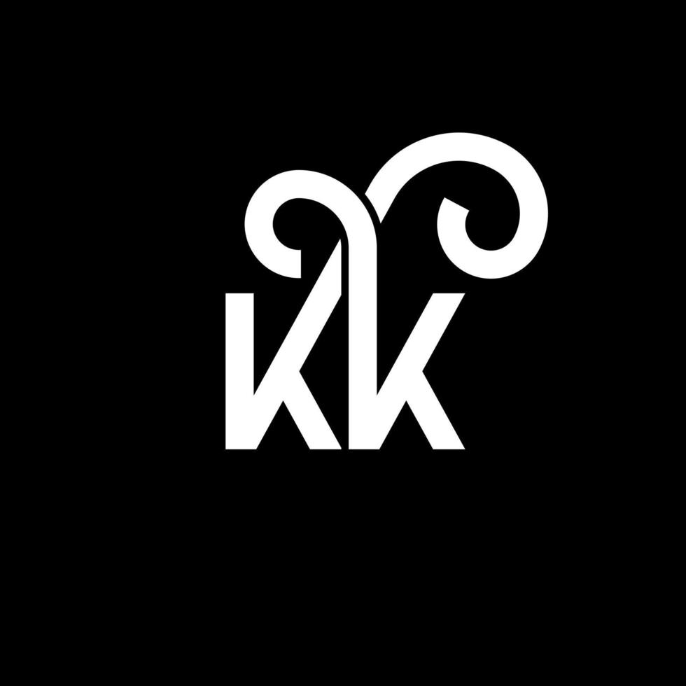 kk design de logotipo de carta em fundo preto. kk conceito de logotipo de letra de iniciais criativas. kk design de letras. kk design de letra branca sobre fundo preto. kk, logo kk vetor