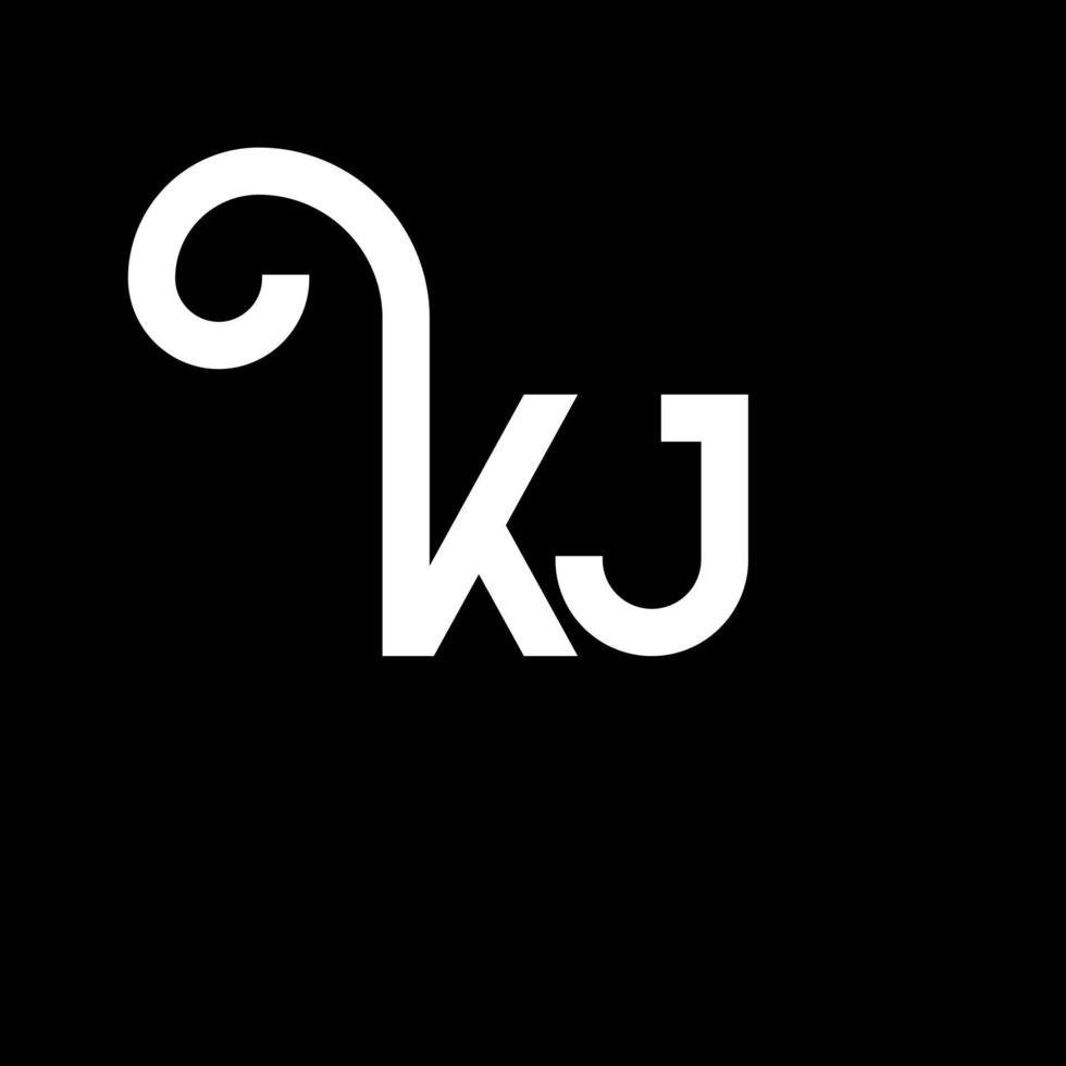 kj carta logotipo design em fundo preto. kj conceito de logotipo de letra de iniciais criativas. design de letra kj. kj desenho de letra branca sobre fundo preto. kj, logo kj vetor