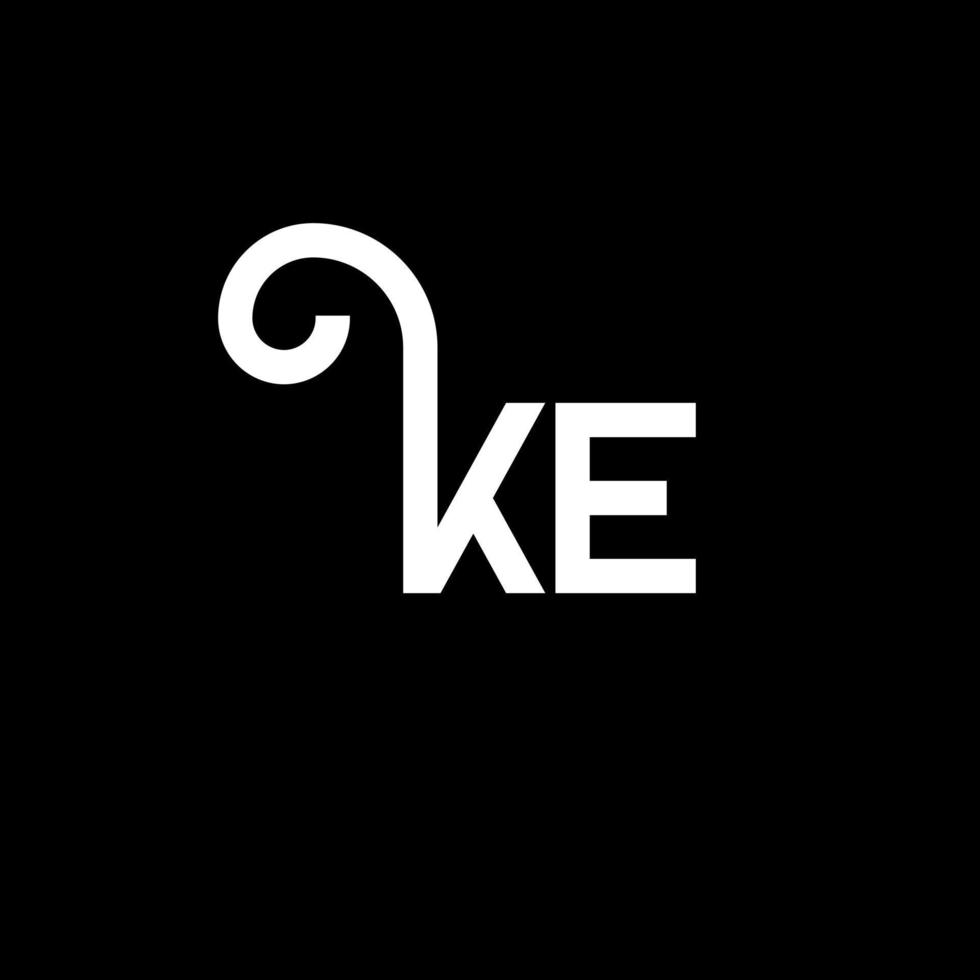 ke design de logotipo de carta em fundo preto. ke conceito de logotipo de letra de iniciais criativas. ke design de letras. ke desenho de letra branca sobre fundo preto. ke, ke logotipo vetor