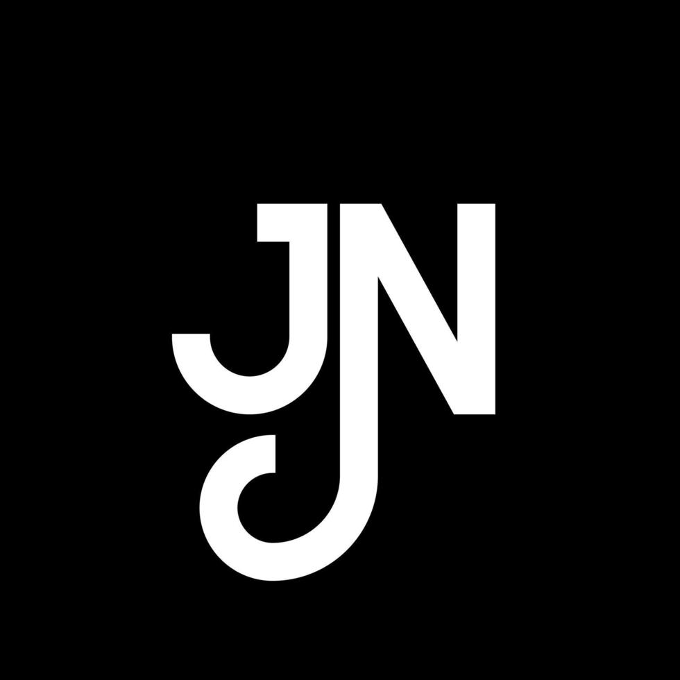 design de logotipo de carta jn em fundo preto. conceito de logotipo de letra de iniciais criativas jn. projeto de letra jn. jn design de letra branca sobre fundo preto. jn, logotipo jn vetor