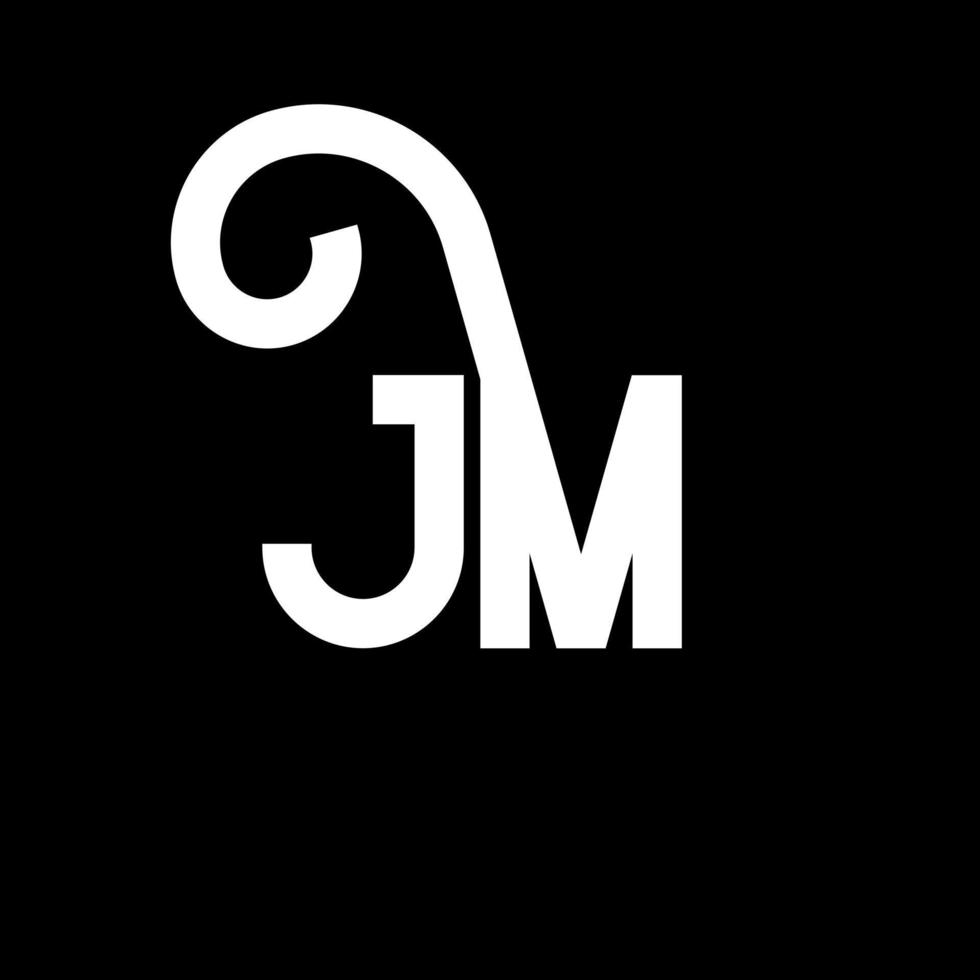 jm carta logotipo design em fundo preto. conceito de logotipo de letra de iniciais criativas jm. projeto de letra jm. jm design de letra branca sobre fundo preto. jm, logotipo jm vetor