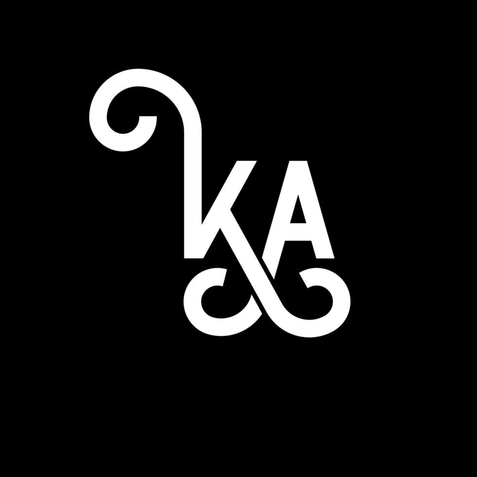 ka design de logotipo de carta em fundo preto. ka conceito de logotipo de letra de iniciais criativas. ka design de letras. ka desenho de letra branca sobre fundo preto. ka, ka logotipo vetor